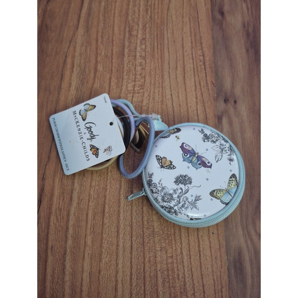 MacKenzie Childs Goody Purse Charm Hair Elastics Butterfly Case NWT
